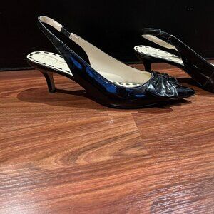 Enzo Angiolini Kitty Cat Bow Black Patent Leather Pointed Toe Kitten Heels 12 M